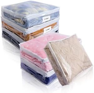 Clear Zippered Storage Bags 6 Packs Plastic Storage Bags Sweater Storage Bags with Zipper Clothing Storage Bags Organizer for Blankets Linen Bed Sheet Quilt Clothes Pillow (15.7 x 13.8 x 3.9 Inch)