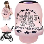 Nursing Breastfeeding Cover, Baby Car Seat Cover Infant Carseat Canopy,Versatile Stroller/High Chair/Shopping Cart/Carrier Covers, Newborn Boys Girls Shower Gift Registry Stuff-Stop No Touching Sign