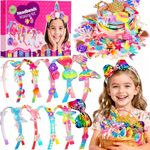 Pourbibi Girls Birthday Presents,Hair Accessories for Girls,Multi Themed-Unicorn,Mermaid,Flower Headband Kit for Girl Age 3+,10PCS,Gifts for 3-8 Year Old Girl,Easter Gifts for Kids,Girls Easter Gifts