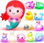 JOYIN 12Pcs Light Up Bath Toys, Toddler Flashing Colourful LED Bathtub Mermaid Toy, Baby Bathtime Floating Rubber Shower Toy for Infant Baby Kids Boy Girl Birthday Valentines Gift Swimming Pool Party