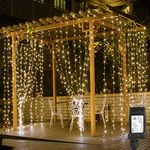 LE LED Curtain Lights, 594 LEDs 19.7 x 9.8 ft Fairy Lights Plug in, 8 Lighting Modes String Lights Indoor, Outdoor Patio Twinkle Lights for Bedroom Party Christmas Wedding Decoration, Warm White