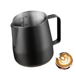 Meelio Milk Frothing Pitcher 12oz/350ml,Stainless Steel Coffee Milk Frother Jug,Espresso Milk jug with Measurement Scale，Black