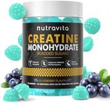 Nutravita Creatine Monohydrate Gummies for Men & Women-5g of Creatine Monohydrate per Serving - Sugar Free,Vegan, Blueberry Flavor, 120 Count