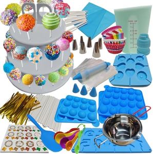 554PCS Cake Pop Maker Kit - Silicone Lollipop Molds Baking Supplies with 3 Tier Display Stand | Chocolate Candy Melting Pot | Bags and Twist Ties | Cakepop Sticks | Decorating Pen