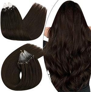 Ugeat Microlink Hair Extensions Human Hair 100 Remy Real Hair Extensions Color #4 Brown Hair Extensions 24 Inch Microbead Hair Extensions Brazilian Hair for Women 50G/50Strands 1G/1S