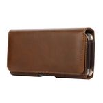 Dual Horizontal Belt Clip Holster 2 Cell Phone Pouch Case Holder for iPhone 13 Pro Max / 12 Pro Max / Samsung Galaxy Note 20 Ultra S21 S20 Plus Note 10+ A02 A21 / Moto E / Sony Xperia 5 10 III (Brown)