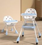 MomNess All-In-One Baby High Chair for Feeding | Height Adjustable, Foldable High Chair for Babies & Kids to Years | Dual Dining, Safety Belt, Wheels & PU Cushion | Easy Clean Baby Feeding Chair with Detachable Tray (Baby blue)