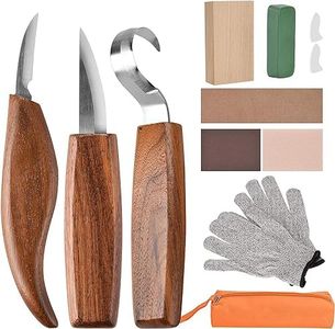 Ninonly Wood Carving Tools, 13 in 1 Wood Carving Kit with Carving Hook Knife, Wood Whittling Knife, Chip Carving Knife, Gloves, Carving Knife Sharpener for Spoon, Bowl, Cup, Beginners Woodworking