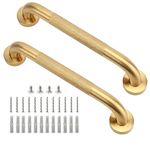 Rackickyer Shower Grab Bar, 2 Pack 12 Inch Gold Bathroom Grab Bar, 1.25" Diameter 304 Stainless Steel Anti-Slip Grab Bars for Bathtubs and Showers, Handicap Shower Grab Bar for Seniors Elderly