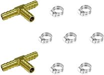 YuanTenhwy 2 PCS 3/8"(10mm) Brass Hose Barb Tee Fittings For 3/8" ID Hose with 7 PCS Pipe Clamps Barbed Hose Fitting Intersection Split Splicer Joint Union Adapter Hose Rapair Kit，3 Way