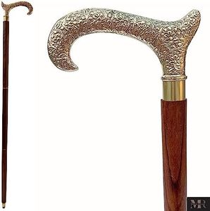 MUST BUY - Derby Walking Stick Cane - SouvNear Canes and Walking Sticks in Natural Wood with a Brass Handle T Shape - Wooden Decorative Walking Cane Fashion Statement