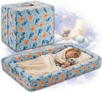 First Comfort Portable Toddler Bed — Foldable Toddler Travel Bed & Folding Floor Bed for Kids/Toddlers 1-5, High-Density Foam, Safety Rails, Washable Cover, No Assembly