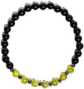 Joyfulmuze Men Gemstones Stretch Bracelet, Peridot Hematite Black Tourmaline, Handmade Spiritual Jewelry for Men, Natural Black Green Gems, Healing Chakra Bracelet, Fits 7-8.5" (peridot tourmaline)