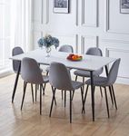 Hallowood Furniture Cullompton Large Dining Table and Chairs Set 6, White Marble Effect Top and Black Metal Legs Dining Table (160 x 80cm) and Grey Fabric Chairs, Dining Room Sets