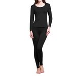 Pure Silk Knit Women Underwear Long Johns Top and Bottom Set[US10,Black]