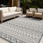 9x12 Outdoor Rug Braided Indoor Outdoor Rugs Carpet Non Slip Outdoor Patio Rug with Rubber Particles Backing, Boho Outdoor Area Rug for Patio Deck Porch Balcony Backyard Living Room, Blackish Grey
