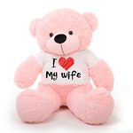 HUG 'n' FEEL SOFT TOYS Teddy Bear 4 Feet, Soft Toy, Teddy Bear 4 Feet for Girls, Soft Toys for Kids, Birthday Gift for Girls, Gift Items Toy, Wearing I Love My Wife T-Shirt (Pink 4Feet)