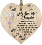 Beautiful Daughter Hanging Wooden Heart Sign Plaque Daughter Gifts from Mum Dad - Light Wood Hearts Sign, Womens Gifts, Daughter Gifts from Parents, Inspirational Christmas Birthday Present