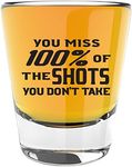 LitGifts Motivational Shot Glass, Silly Gifts for Women or Men, You Miss 100 of The Shots You Don't Take, 1.75 Ounce Novelty Shot Glass, Reusable Made in USA