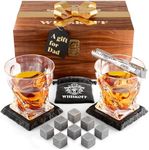 Whiskey Glass Set of 2 - Bourbon Glass & Stones Gift Includes Old Fashioned Crystal Whisky Glasses, Chilling Stones, Slate Coasters - Whiskey Glasses Set in Wooden Box - Birthday Gifts Men Women