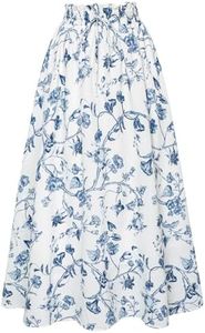 Scarlet Darkness Victorian Maxi Skirts for Women Summer Floral Long Skirt with Pockets, Blue-white Floral, Large