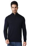 Van Heusen Athleisure Men Sweater - Merino Wool Acrylic Blend - High Neck, Half Zip, Long Sleeve_72004_Navy_M