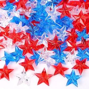 BOARDFEB 120Pcs Patriotic Acrylic Star Ornaments Vase Filler Translucent Crystals Gems Independence Day Memorial Day Veterans Day Table Scatters for Holiday Decoration Party Favors Craft Supplies