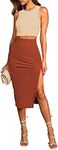 Pink Queen Women's 2 Piece Outfits Sleeveless Tank Top Knit Slim Skirt Set Going Out Midi Dresses Khaki and Brown M