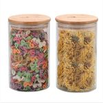 The Better Home Pack of 2 Borosilicate Glass Jars with Bamboo Lid I Transparent Airtight Borosilicate Kitchen Containers Set | Glass Jars for Cookies Snacks Tea Coffee Sugar | 1000 ml Each