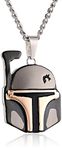 Star Wars Jewelry Unisex Boba Fett Helmet Stainless Steel and Black Ion-Plated Pendant Necklace, 24"