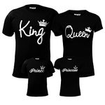 Hangout Hub HH15 Family Matching Tshirts King Queen Prince Princess Printed (Black;Men-L;Women-XXL;Boys-2-4Yrs;Girls-6-8Yrs) Cotton Regular Fit Tees for Dad Mom Son Daughters (Pack of 4)