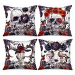 Tucocoo Skull Decorative Pillow Covers 18x18inch Set of 4 Vintage Style Botanical Throw Pillow Covers Spooky Skull Gothic Floral Pillowcase Modern Square Linen Cushion Cases for Sofa Bed Home Decor