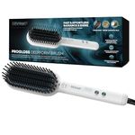 REVAMP Deepform Ceramic Straightening Brush - Hair Straightening Paddle Hot Brush, Ionic Technology, Extra Long Heated Bristles for Frizz Free Hair, Oil Infused for Salon Professional Shine, White
