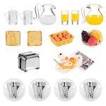 simarro Miniature Dollhouse Breakfast Accessories, 46 Pcs 1:12 Scale Mini Toast Machine Bread Milk Eggs Cups Fruits Plates Fork Spoons Drink for Dollhouse Kitchen Scene and Cake Topper Decor