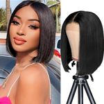 Wear and Go Glueless Bob Wig Human Hair Pre Plucked Short Straight Bob Wigs 8 Inch 13x4 HD Transparent Lace Front Wigs for Women Natural Black Color Glueless Bob Lace Front Wigs
