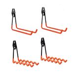 NLZGA Garage Hooks 4 Pack Heavy-Duty 7.5 inch Long Hooks for Ladder, Ski, Garden Tool, (2Pcs Orange L Hooks+2Pcs Orange Wavy Hooks)