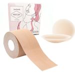 Justhawk Boob Tape Set | Body Tape For Breast Lift | Self-Adhesive Strapless Boobtapes with 2 Pcs Nipple Covers | 5m Longer Boob Lift Tape Roll | Skin-Friendly Invisible Tit Tape |Skin-Coloured