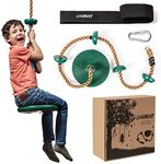 LAEGENDARY Climbing Rope Tree Swing with Platforms and Disc Swings Seat - Playground Swingset Accessories Outdoor for Kids - Tire Saucer Swing Outside Playset Toys - Carabiner and 4 Ft Tree Strap