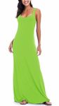 EXCHIC Women's Casual Solid Sleeveless Maxi Long Dress Summer Sexy Beach Tank Top Dress (M, Bright Green)