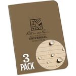 Rite in the Rain Weatherproof Mini-Stapled Notebook, 3 1/4" x 4 5/8", Tan Cover, Universal Pattern, 3 Pack (No. 971TFX-M)
