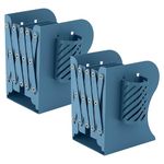 JIABOOK Bookends, HSMetal Book Ends for Shelves Heavy Book, Desk Magazine File Organizer for Home, Office, Books, Papers, Extends up to 2 pcs (Blue)