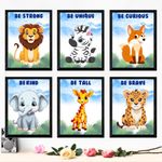 Casabonica Family, Kids & Love Wall Posters|Safari Animals Nursery Wall Frames|Framed Posters|Wall Posters with Frame for Office, Home, Bedroom, Living Room|Set of 6 | Size - A3