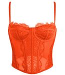 Modegal Women's Lace Mesh Bustier Fish Boned Sheer Spaghetti Straps Going Out Corset Crop Top with Underwire, Z Orange, Orange