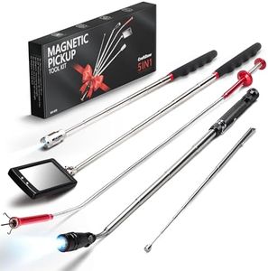 5-Piece Magnetic Pickup Tool Kit - Great Gift for Mechanics - Auto Repair & DIY - Find Nuts/Bolts/Screws - Includes 1lb & 10lb Telescoping Magnets - 360°Mirror & LED Light for Workshop Use