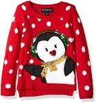 Blizzard Bay Girls Ugly Christmas Penguin Sweater, Red Combo, 16 US