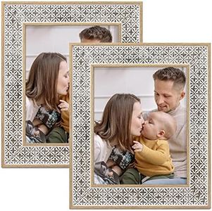 Takfot Boho Picture Frames 8x10 White Gold Photo Frame 2 Pack Farmhouse Rustic Decor Wood Frames for Wall & Tabletop Display, Gifts for Family Friends Couple Wedding Engagement