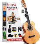Pyle Beginner Acoustic Guitar Kit, 4/4 Full Size All Wood Build Nylon String Instrument with Capo, Gig Bag, Strap, Extra String Set, Guitars for Beginners Adults and Youth, 39" Black Gloss