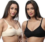 CEE 18 Women's Cotton Non Padded Non-Wired Maternity Nursing Bra (Combo Pack) (c, Pack of 2 Cream_Black, 36C)