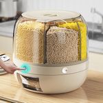 YAGVIZ 6-Grid Rotating Food Dispenser - Rice Bucket Storage Tank, Cereal Dispenser, Stackable Containers, One-Click Rice Picking,Off White