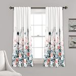 Lush Decor Zuri Flora Light Filtering Window Curtain Panel Pair, 63" Long x 52" Wide, Blue & Coral